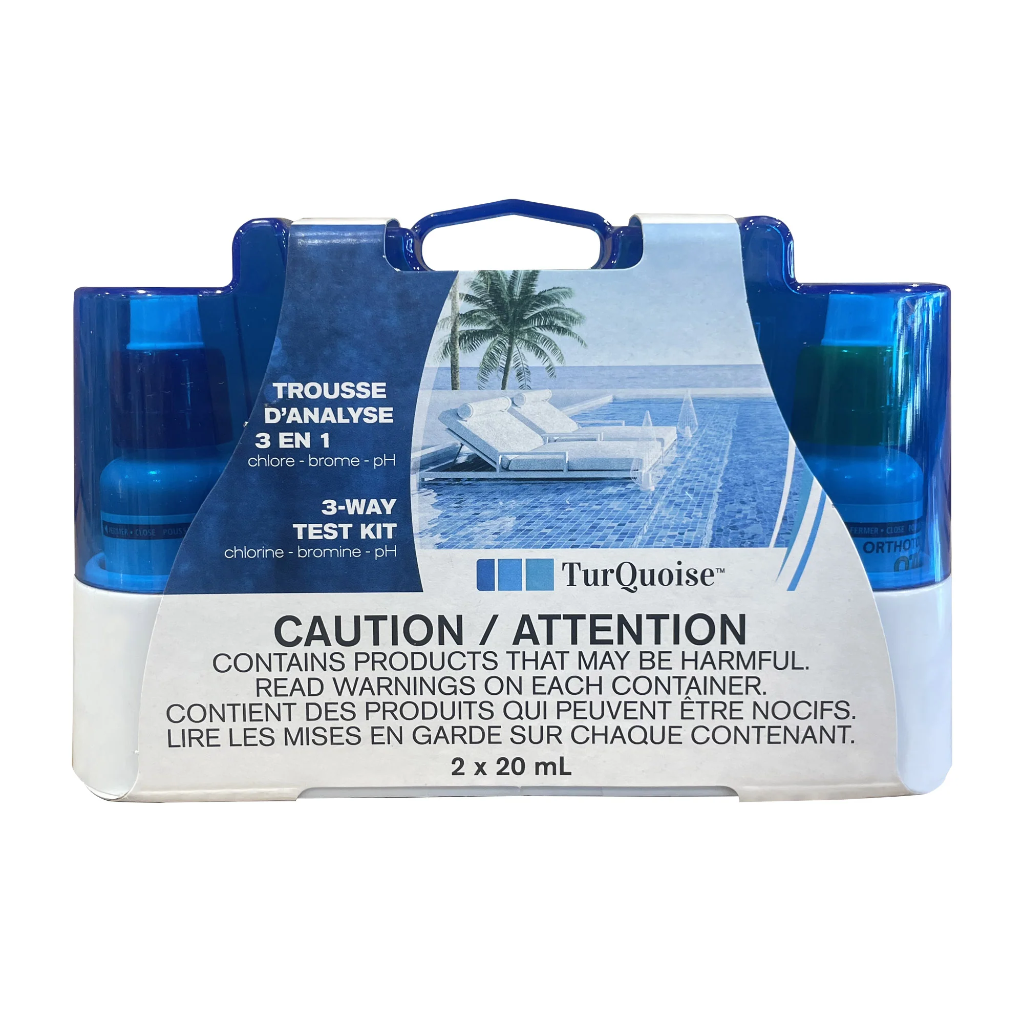Kit de test liquide pour piscine et spa PTK01 – Gouttelettes (chlore, brome et pH)